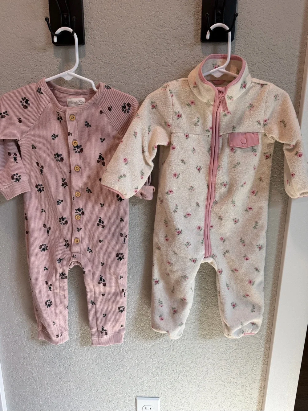 Pink Floral Baby Footies Set - Two Cozy One-Pieces